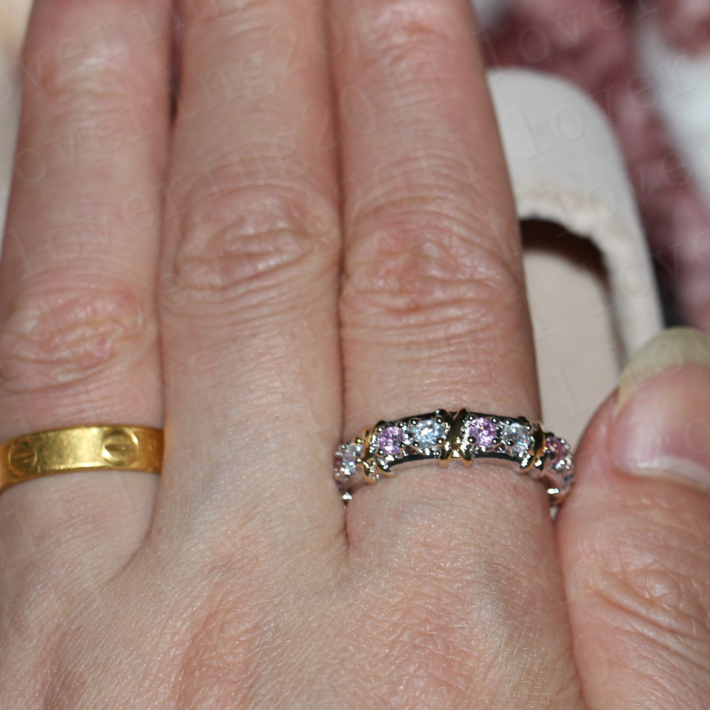 choucong Women Fashion ring Handmade pink stone Diamond 10KT White&Yellow Gold Filled Engagement Wedding Band Ring