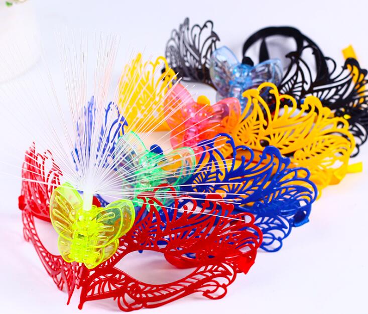 Women Venetian LED Fiber Mask Masquerade Fancy Dress Party Princess Feather Masks Multi Colors for Party