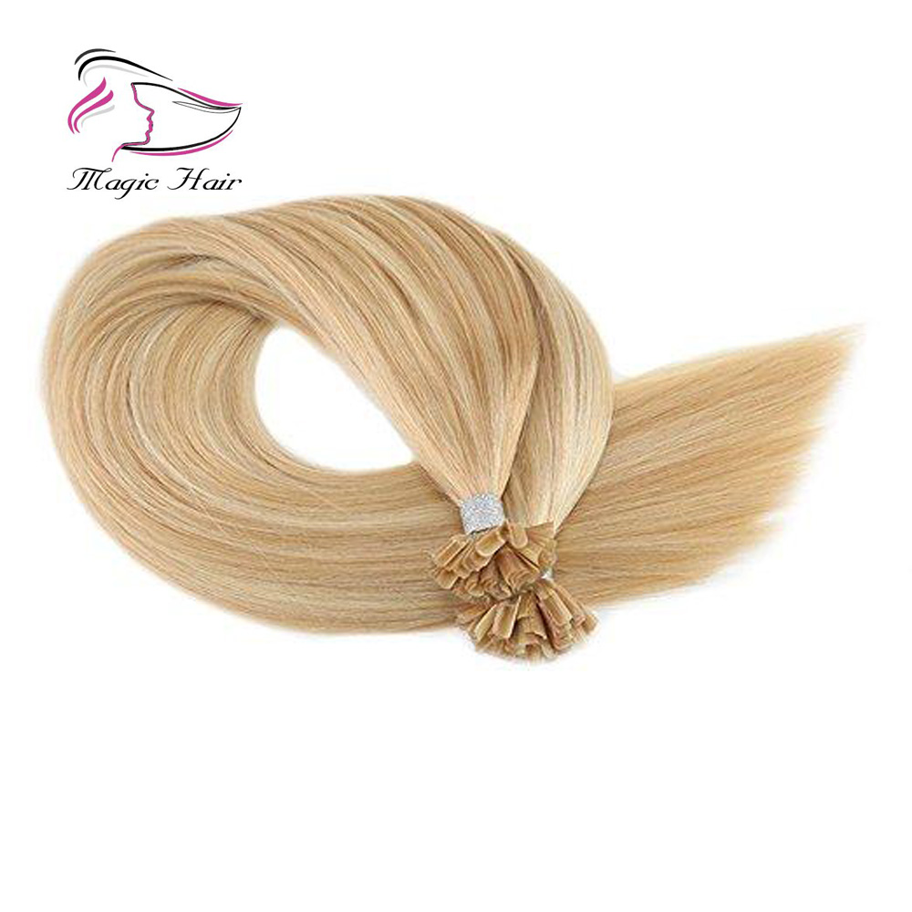 U Tip Keratin Remy Human Hair Extension Golden Blonde #16 Highlighted with Blonde #22 (#P16/22)
