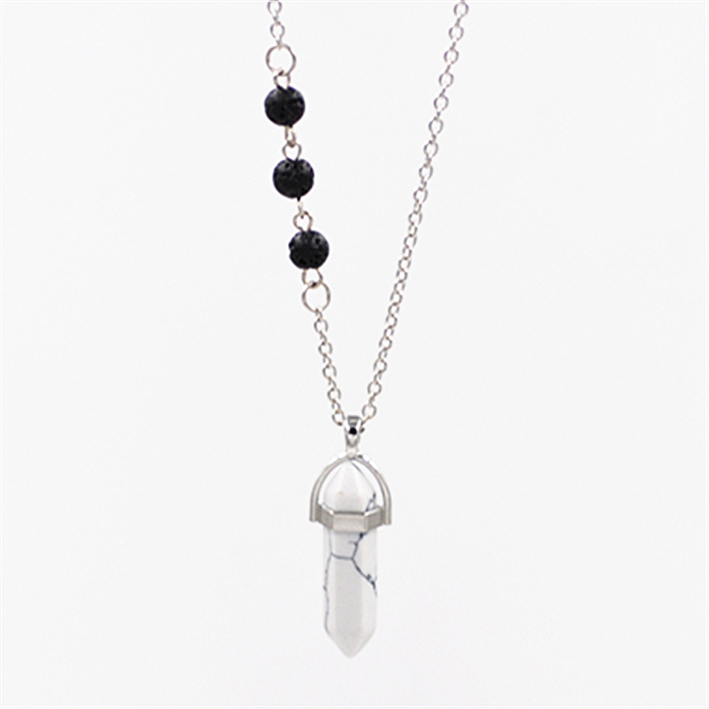 Silver color Natural stone hexagonal prism Necklace lava stone Volcanic Rock Aromatherapy Essential Oil Diffuser Necklace For Women Jewelry