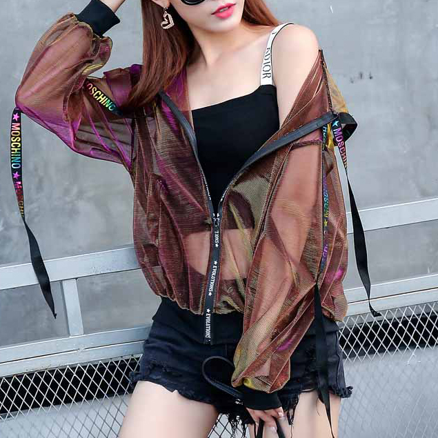 Summer Thin Mesh Loose Rainbow Jacket Hoodies Beach Style Coat Sexy Version Outwear Hiphop