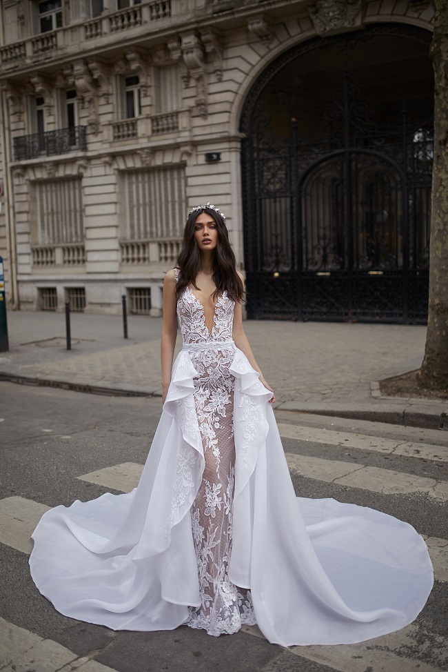 2019 Mermaid Wedding Dresses With Detachable Skirt Tulle Applique Deep V Neck Beach Bridal Dress Backless Illusion Sexy Boho Wedding Gowns
