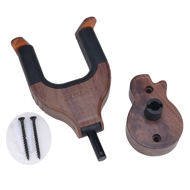 Hard Wood Base in Guitar Shape Guitar Hook Black Walnut Wall Mount Holder for Acoustic Classical Electric Guitar Bass