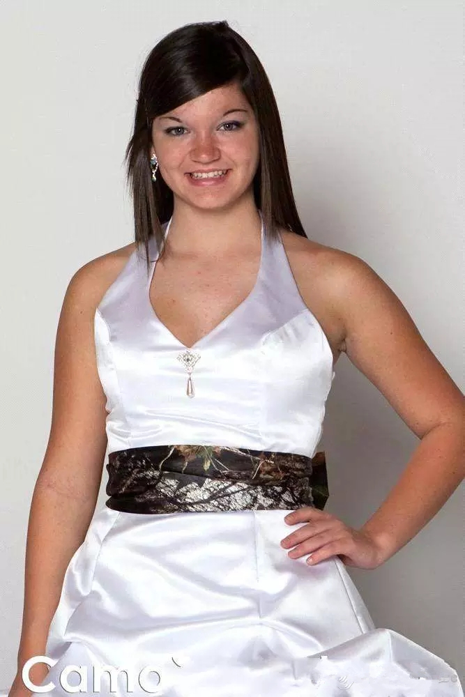 2021 V Neck Halter Satin Camo Wedding Dress Backless A Line Beach Party Dresses Bridal Gowns QC1079