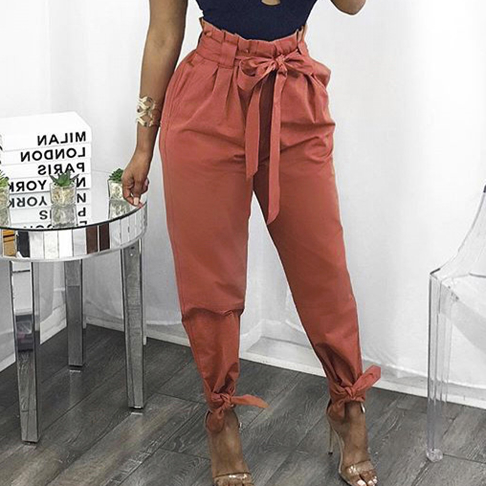 Women Loose Fit Casual High Waistline Waist Belt Long Pants Solid Color Trousers fashion casual hot new Z260314