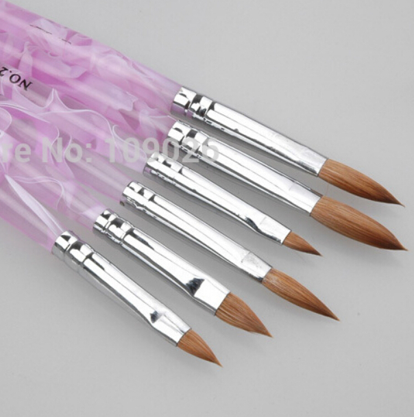 HOTSALE 6pcs/SET 2#/4#/6#/8#/10#12# Kolinsky Sable Brush Pen Acrylic Nail Art Builder Brush Design for acrylic nail brushes set