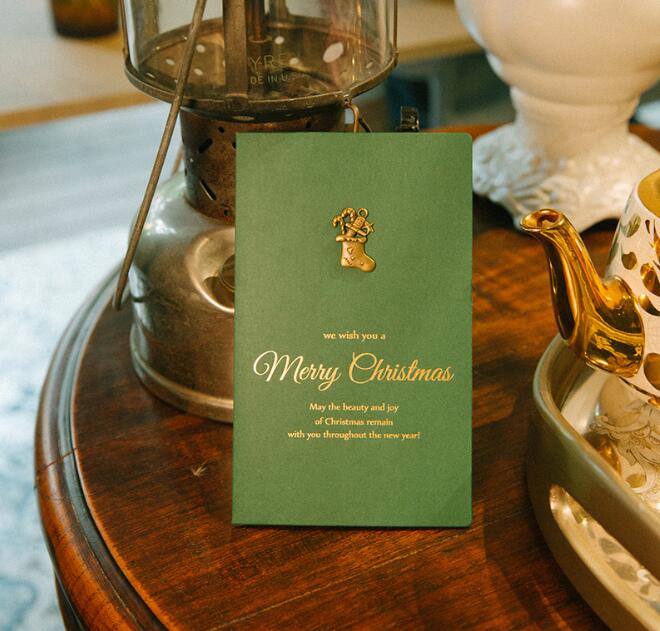Greeting Cards Merry Card Retro Metal Elk Xmas Tree Christmas Gift Folding Green With Envelope