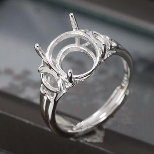 20pcs/lot Wholesale Sterling Silver 925 White Gold Color Engagement Semi Mount Ring Oval Cabochon 10x11mm Gemstone Setting Adjustable