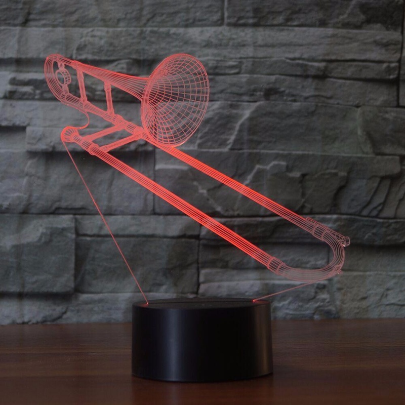 3D Trombone Shape NightLight Color Changing USB Table Lamp Visual LED Sleep Lighting Luminaria Musical Instruments Light Fixture