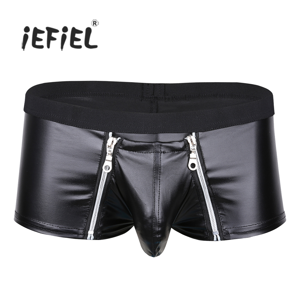 iEFiEL Men Lingerie Faux Leather Zipper Pouch Pouch Boxer Shorts Sexy Hot Penis Underwear Underpants Gay Man Lingerie Panties