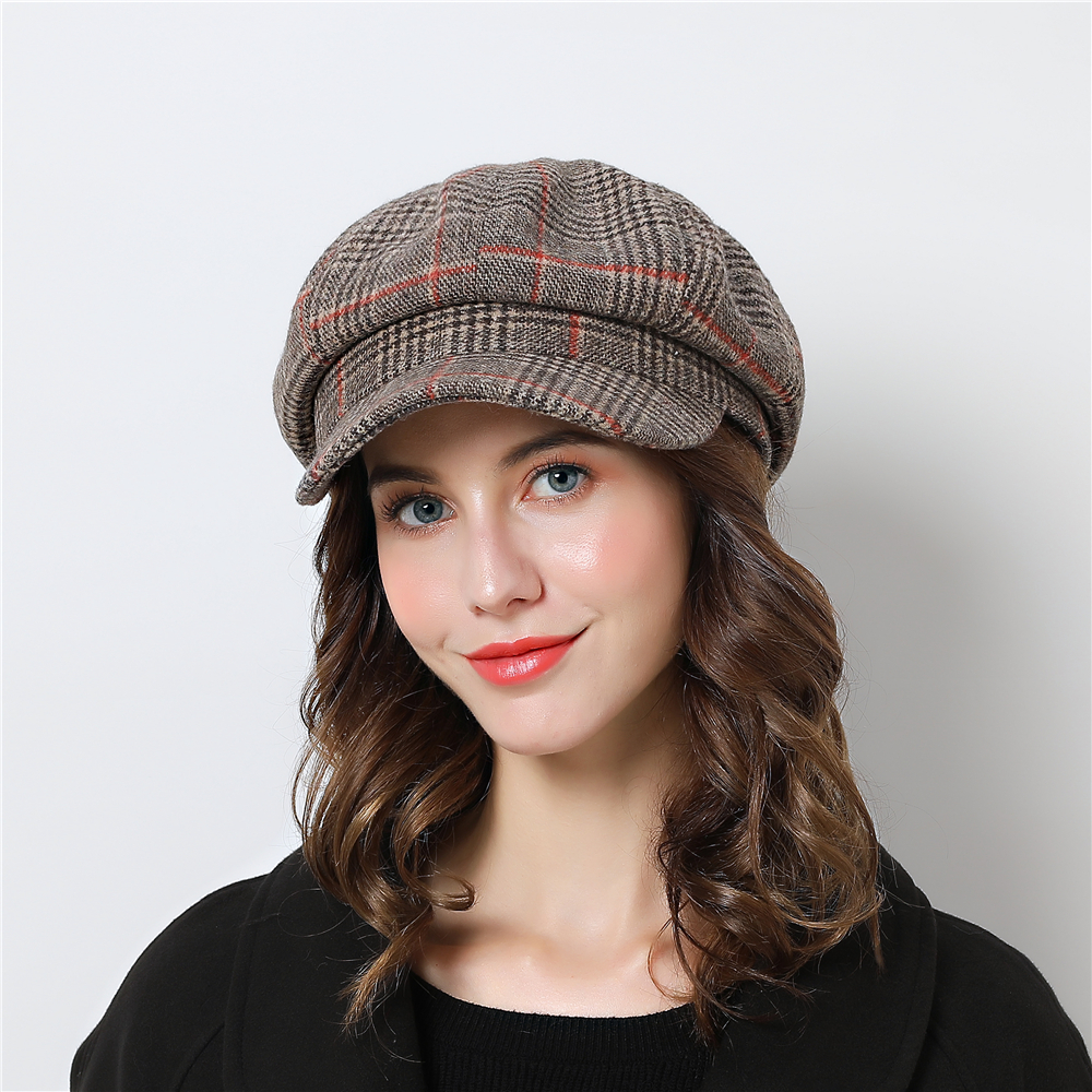 Women Baseball cap For Winter Female Cotton Hats Plaid Vintage Fashion Octagonal Casual boina Autumn 2018 Brand New Women's Caps