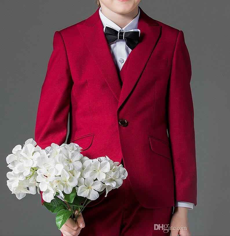 High Quality Peak Lapel Red Boy Formal Wear Handsome Boy Kid Attire Wedding Wear Birthday Party Prom Suit(jacket+pants+tie+vest ) 30