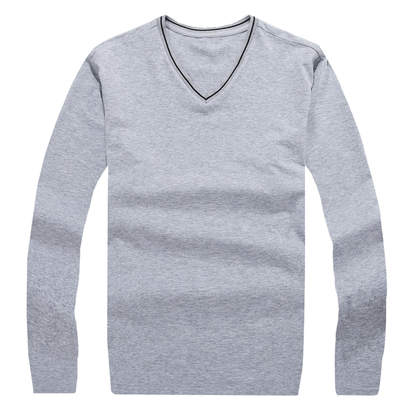 2018 New Fashion Brand Tshirt Mens V Neck Cotton Tops Street Style Trends V Neck Solid Color Long Sleeve T-Shirt Men Clothing