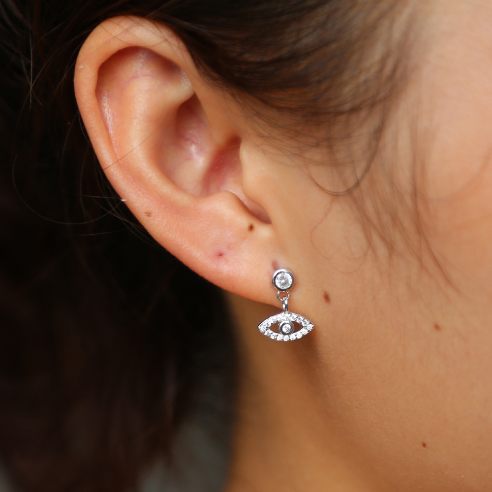 925 sterling silver cute evil eye charm dangl earring elegance danity silver jewelry round cz eye drop elegance women jewelry