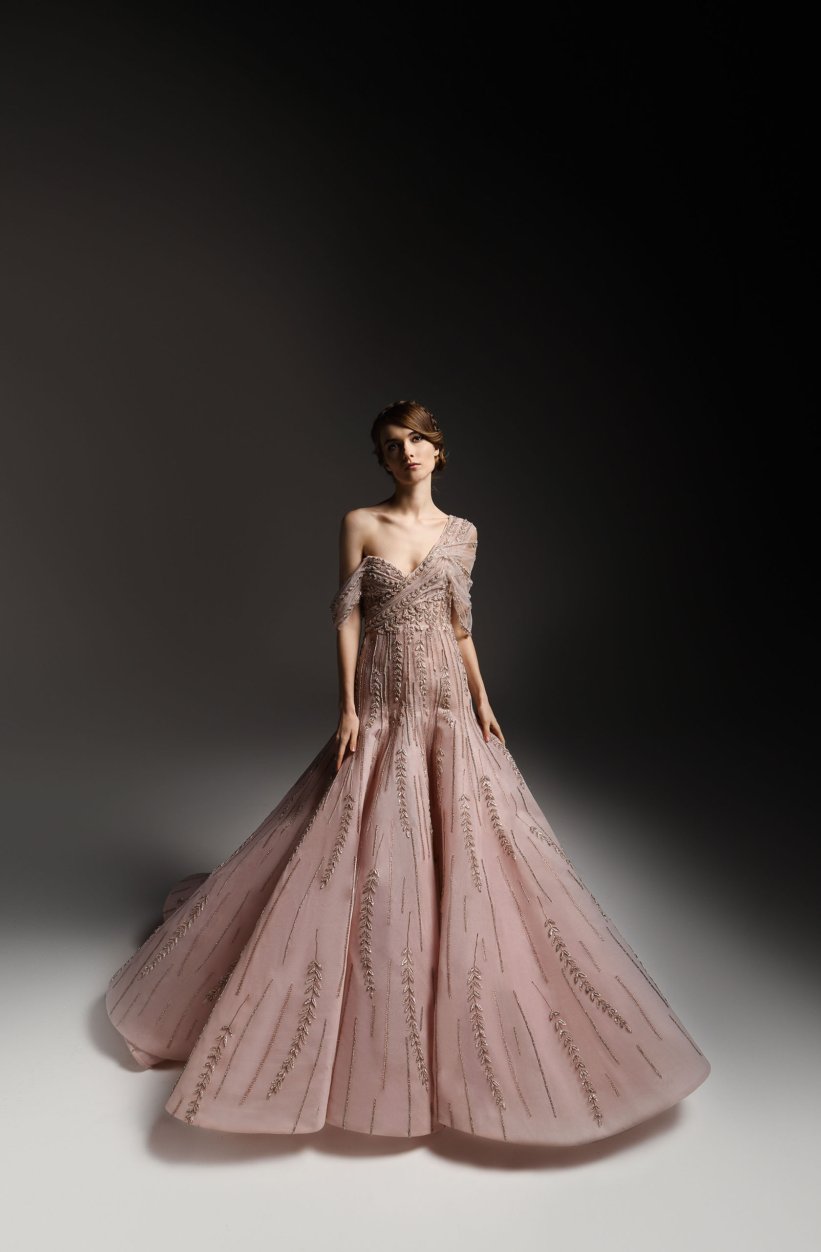 luxury beaded pink prom dresses a line evening gowns off the shoulder appliqued sweep train formal pageant party dress