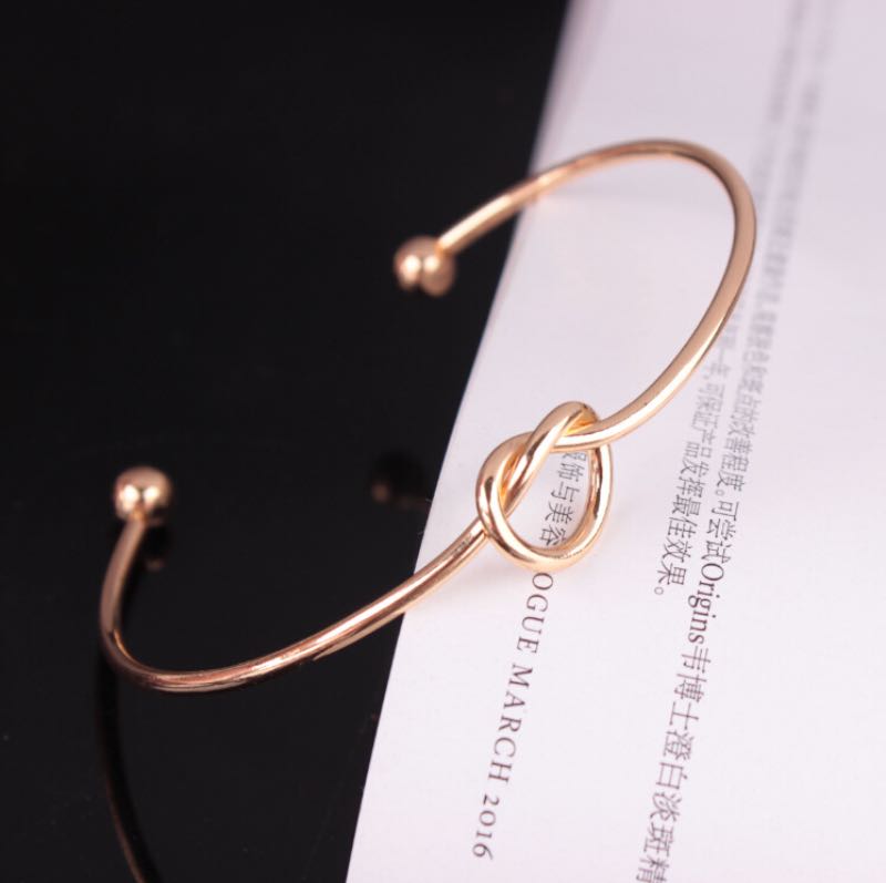 Metal Zinc Alloy Rose Gold Color Tie Knot Bracelet Bangles Fashion Simple Cuff Open Bracelets 4 Colors Adjustable Size For Women