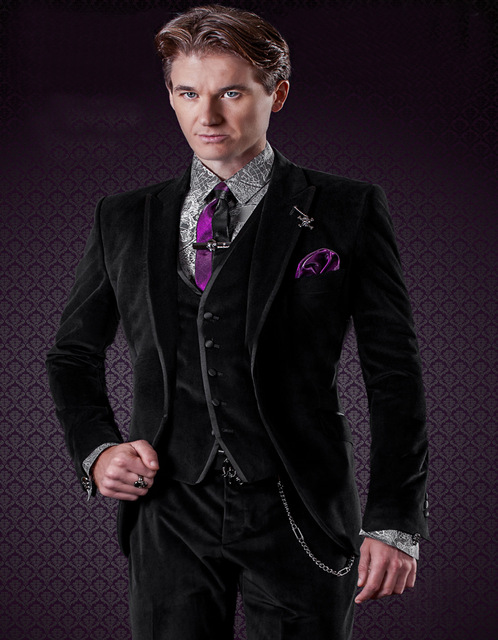 High Quality One Button Black Velvet Groom Tuxedos Peak Lapel Groomsmen Best Man Suits Mens Wedding Suits (Jacket+Pants+Vest+Tie) NO:1166