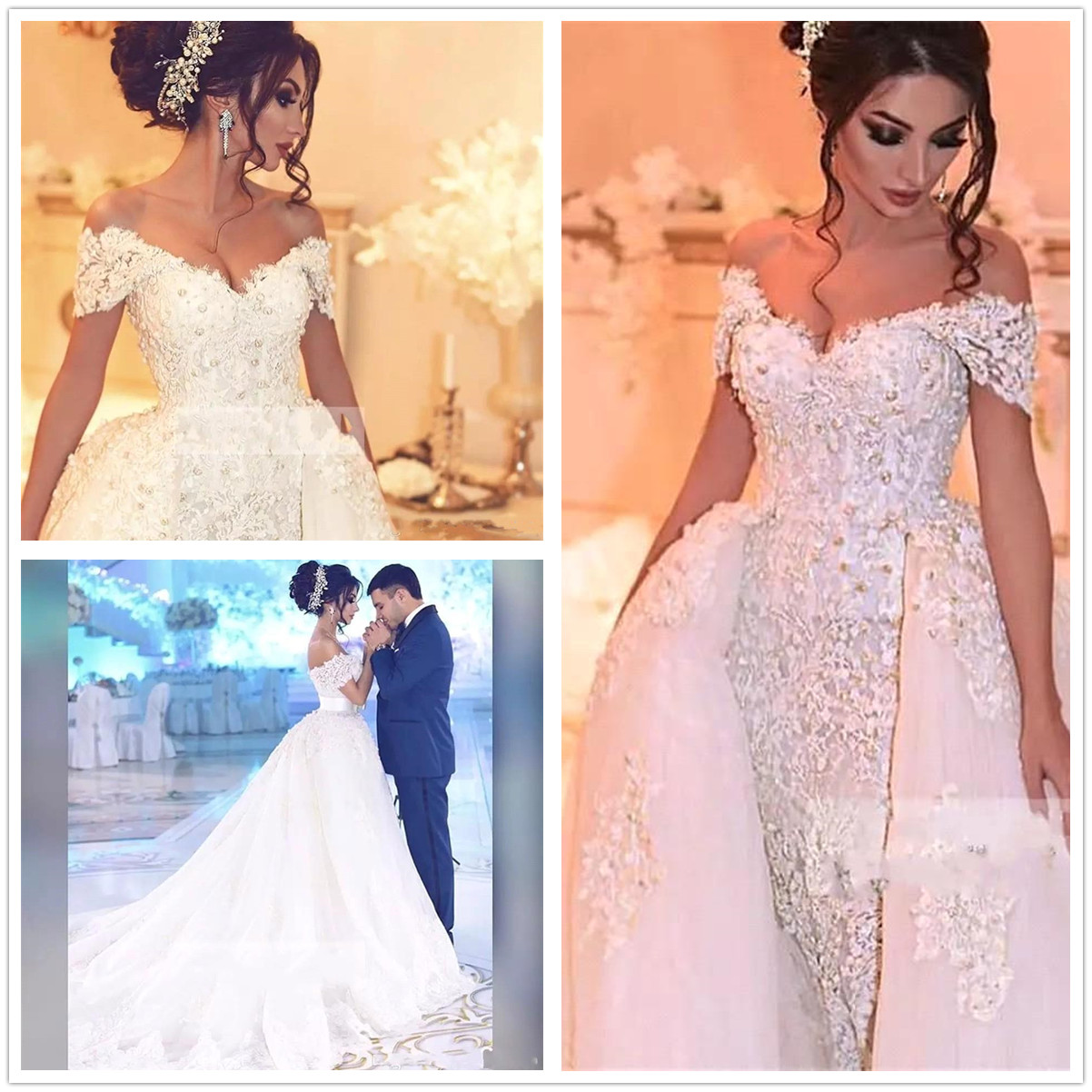 Arabic Lace Wedding Dresses Off The Shoulder Appliques Beaded Pearls Wedding Dress Detachable Skirt Plus Size Bridal Gowns Robe de mariee, White
Arabic Lace Wedding Dresses Off The Shoulder Appliques Beaded Pearls Wedding Dress Detachable Skirt Plus Size Bridal Gowns Robe de mariee, White