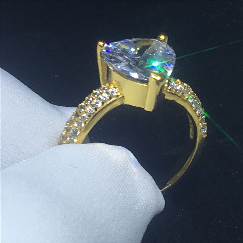 Vecalon Fashion 3 colors Heart Shape ring 5A Cz Yellow Gold Filled 925 silver Engagement wedding Band rings for women Jewelry