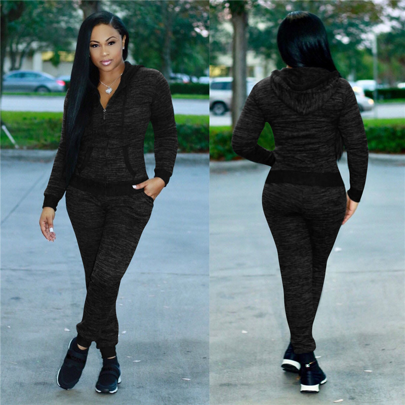 SexeMara Autumn 2018 Hoodie Casaul Tracksuit Women 2 Piece Set Top and Pants Pink Knitted Sweatsuits Sexy Bodycon Set D41-AG94