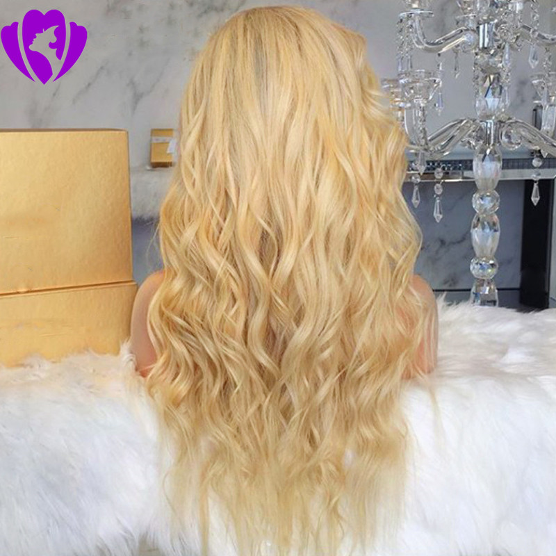 Middle Part 10-30inches long Ombre Blonde Wig With Dark Roots Blonde Lace Front Wig Synthetic Hair Heat Resistant Body Wave For Women