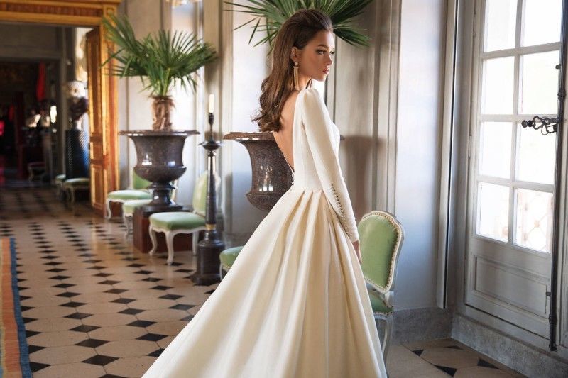 Elegant Satin Wedding Dresses Long Sleeves Berta Bridal Gowns Plus Size Off The Shoulder Robe De Mariee