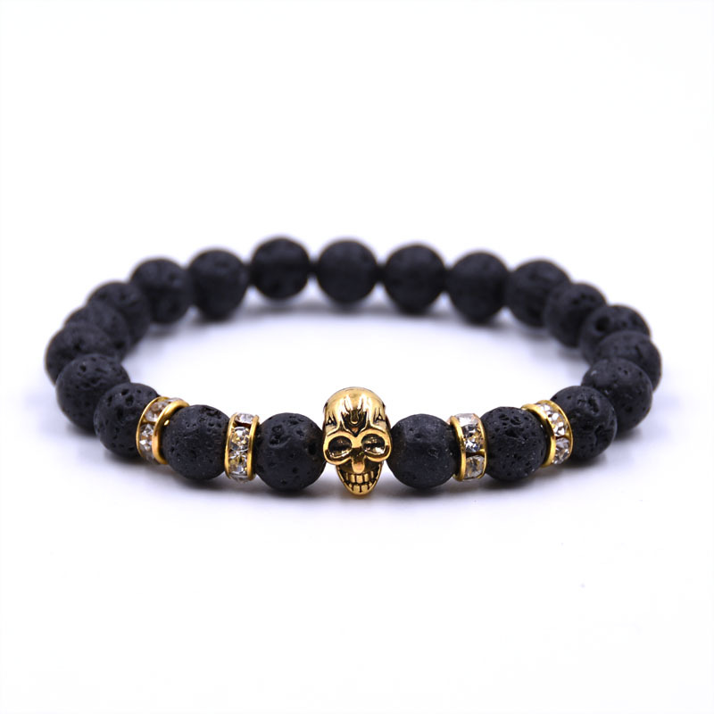 Gold Color Skeleton Skull Bracelet Men With Black Lava Stone Bead Bracelets Pulseira Masculina
Gold Color Skeleton Skull Bracelet Men With Black Lava Stone Bead Bracelets Pulseira Masculina