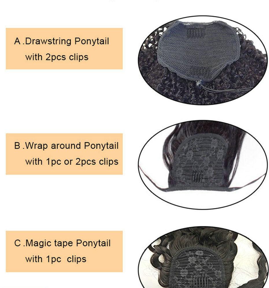 Brazilian Virgin Hair Kinky Curly Pony tail Human Hair Drawstring Ponytail deep CULRY Hair ribbon wraps Clip in Ponytail For Black Women