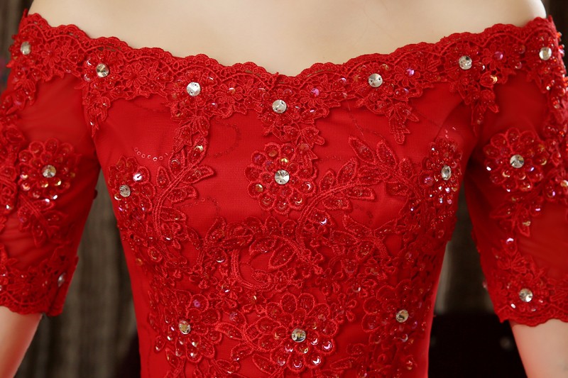 Free shipping 2018 New Desing Half Sleeves Red White Wedding Dresses Princess Lace Sex Wedding Gowns Quality Wedding Frocks