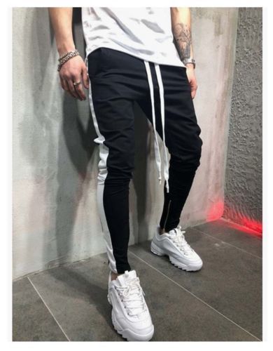 MEN HIPSTER Jogger Gym Workout TRACK SIDE COLOR STRIPE TRACK ANKLE ZIP PANTS C18111201