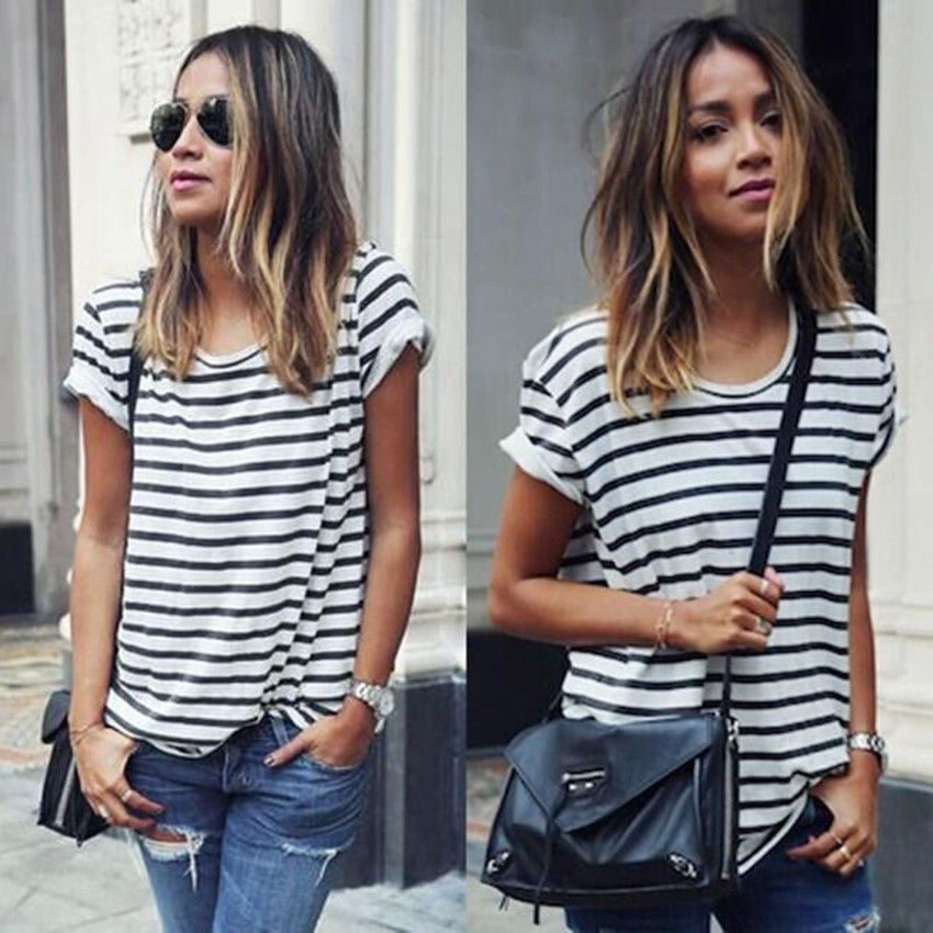 Women Lady Girls Stripes Round Tops Casual Holiday Party Loose T Shirt Blouse, White
Women Lady Girls Stripes Round Tops Casual Holiday Party Loose T Shirt Blouse, White