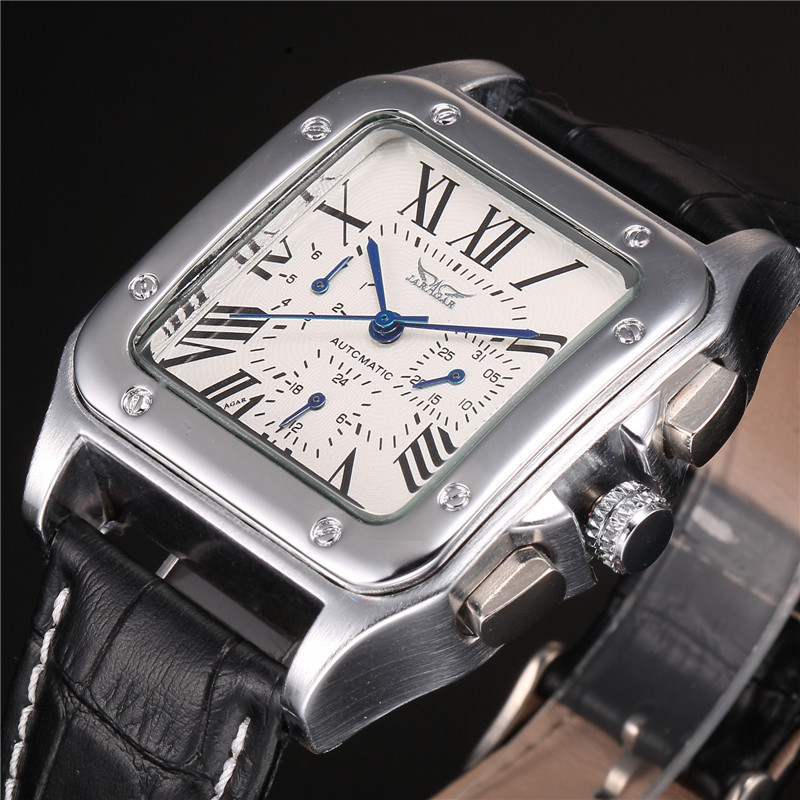 JARAGAR Brand Male Relogio Square Case Roman Numeral Dial Auto Date Day Calendar Leather Belt Automatic Mechanical Men's Watch, Slivery;brown
JARAGAR Brand Male Relogio Square Case Roman Numeral Dial Auto Date Day Calendar Leather Belt Automatic Mechanical Men's Watch, Slivery;brown