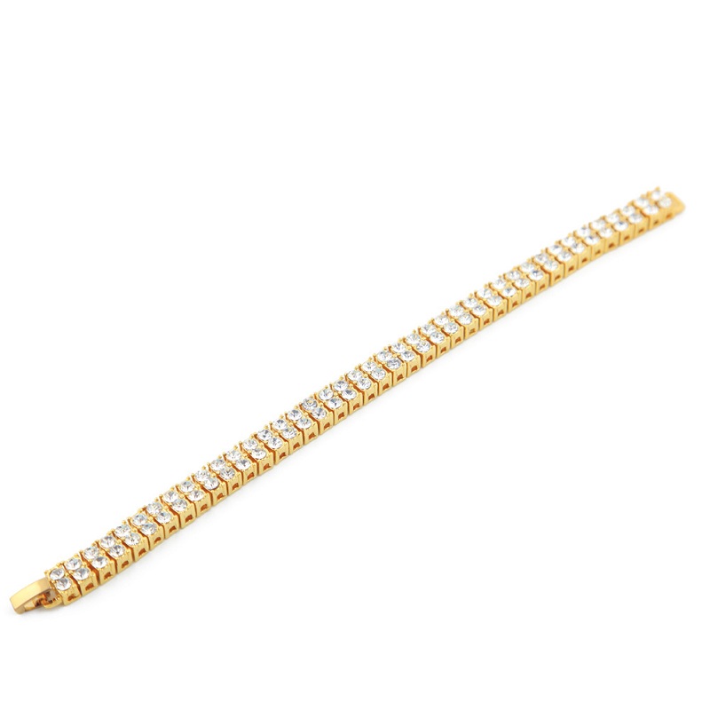 Iced Out Chain Bracelet For Mens Gold Plating Double Row Rhinestone Hip Hop Diamond Tennis Bracelets Jewelry