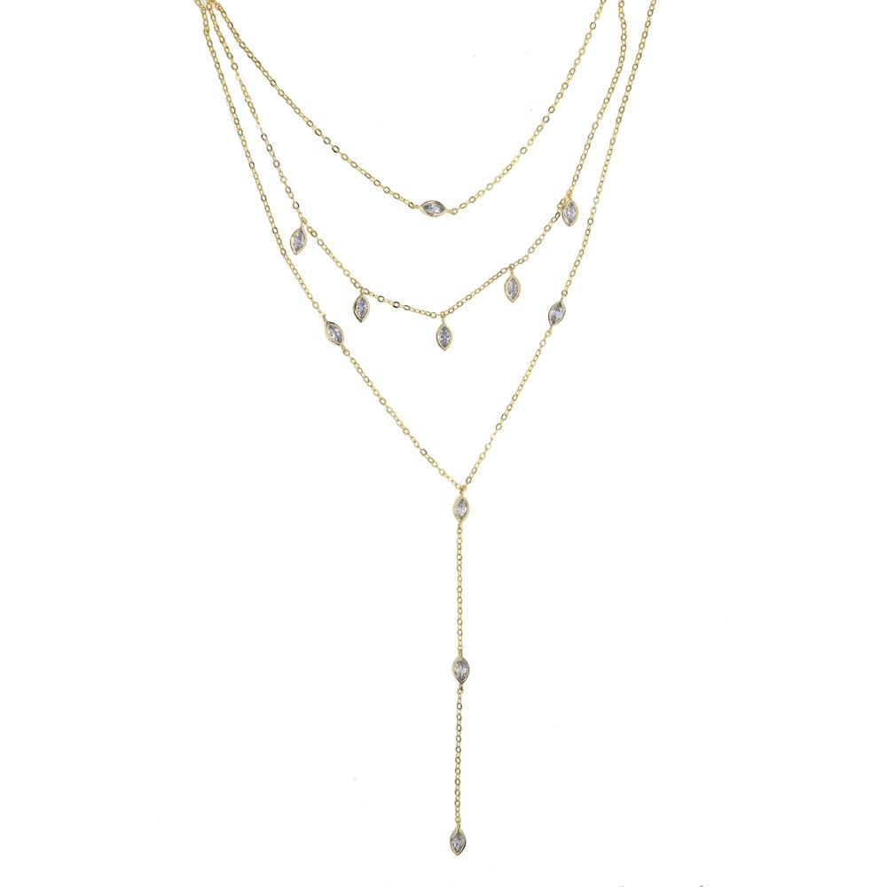 european USA hot selling women jewelry high quality Gold plated Women three layer multi layer chain long sexy summer cz charm necklace