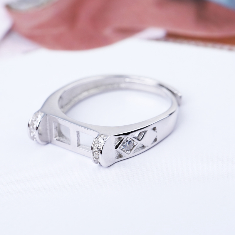 925 Sterling Silver 5x10mm Princess Cabochon Semi Mount Ring for Women Crystal Fine Jewelry Setting DIY Stone