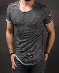 Ripped Men Slim Fit Muscle O-Neck Distressed Tee Hole New Hot Tops Shirt Casual Short Sleeve Frayed T-Shirts Plus Size 4XL1