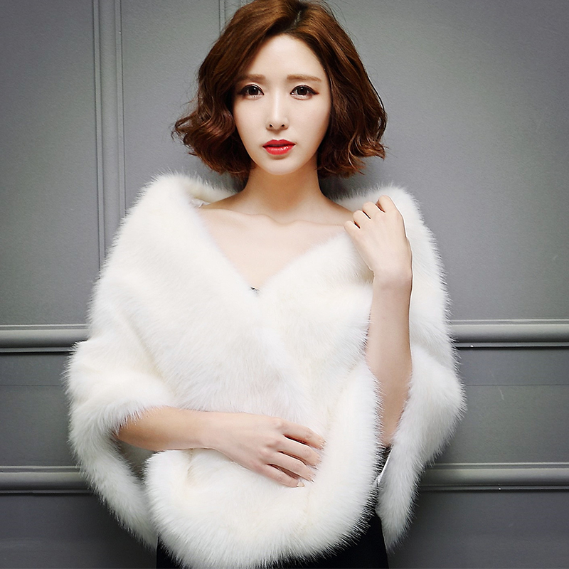 High Quality Elegant Bolero Warm Bridal Cape Winter Fur Women Jacket Cloaks Party Wedding Coat QC1158