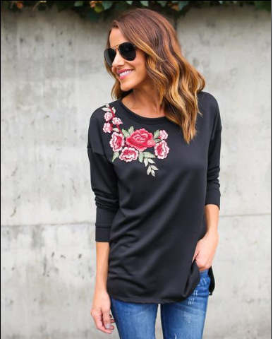 Women's T-Shirt Women Bottoming Tees Black Rose Embroidery Design Tshirts Floral Spring Autumn Tops
Women's T-Shirt Women Bottoming Tees Black Rose Embroidery Design Tshirts Floral Spring Autumn Tops