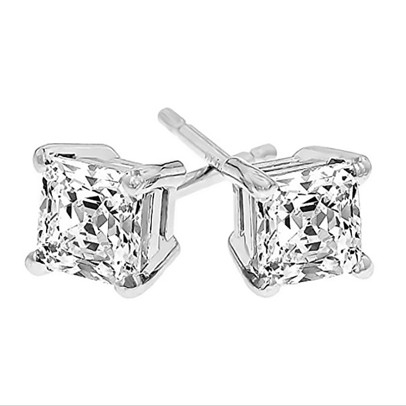 Princess-Cut Cubic Four-Prong Zirconia Sterg Sier Stud Earrings for Women 4