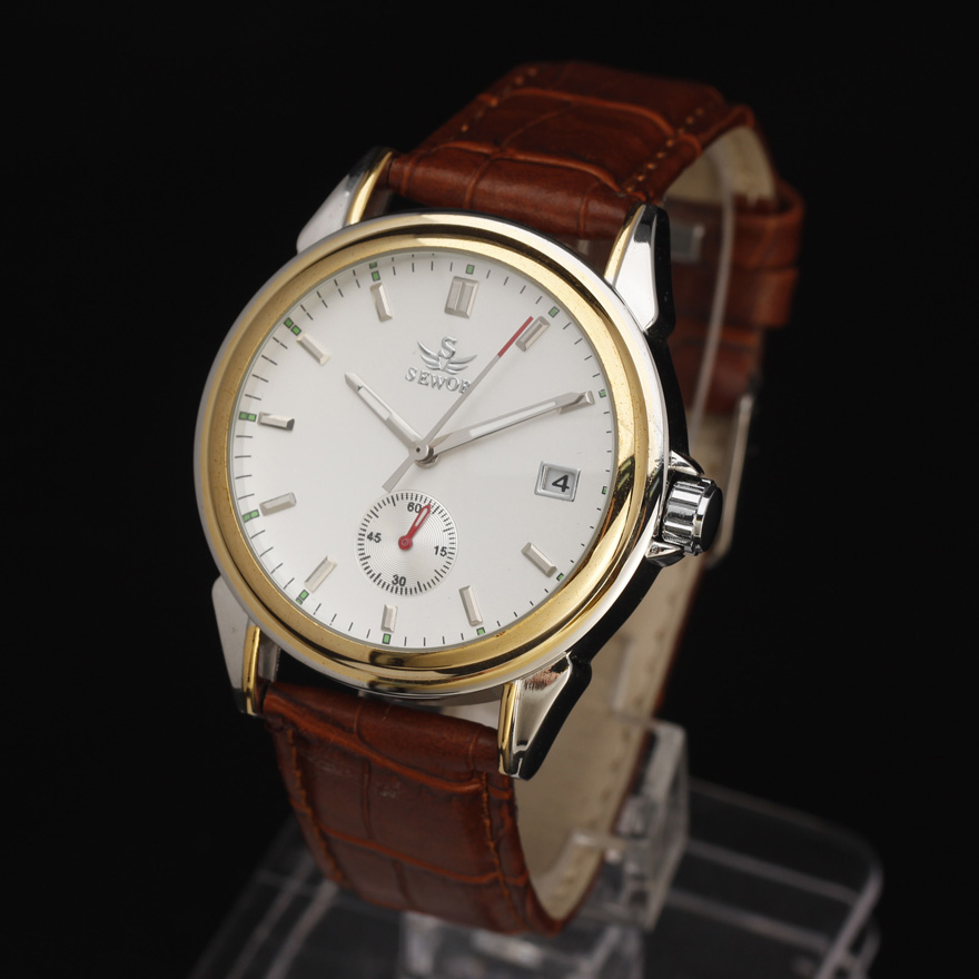 2016 New Fashion Mens Watches Top Leather Strap Casual Auto Date Mechanical Automatic Self Wind Wrist Watch