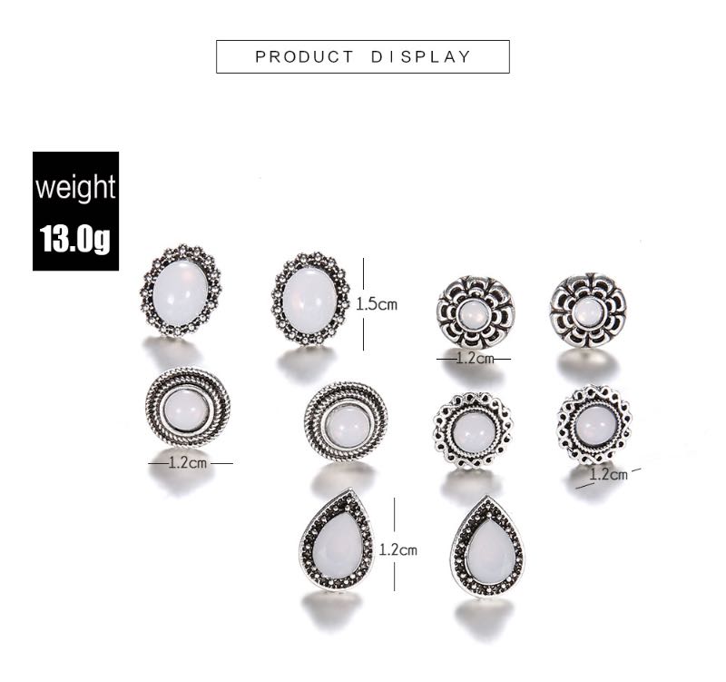 Bohemia Fashion Opal Stud 5 Pairs For One Earring Set Big White Stone Vintage Design Alloy Studding Wholesale