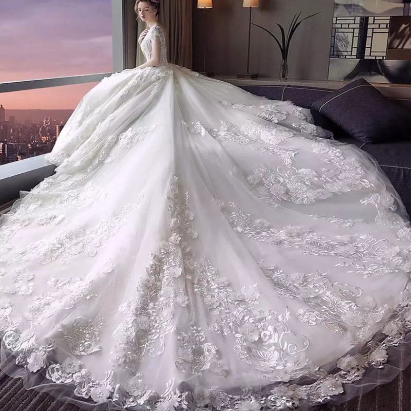 Charming Floral Applique Wedding Dress V-Neck Beaded Lace Appliqued Short Sleeve Bridal Dress Amazing Cathedral Train Tulle Wedding Dresses, Same as image
Charming Floral Applique Wedding Dress V-Neck Beaded Lace Appliqued Short Sleeve Bridal Dress Amazing Cathedral Train Tulle Wedding Dresses, Same as image