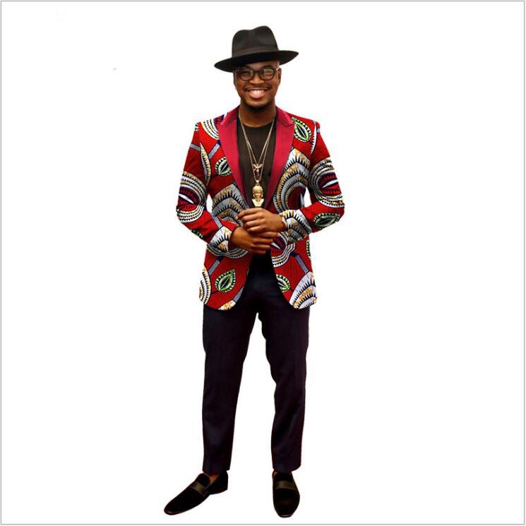 New Design Men Casual Plaid Suits With 100% African Wax Fabric Designer Peaked Lapel One Button Autumn Winter Tuxedos For Sale