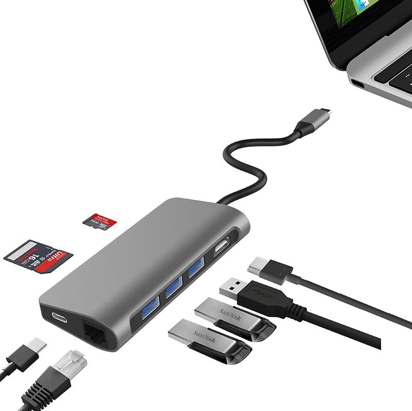8 in 1 Type C Multiport converter, USB-C HUB with 5Gbps USB3.0, SD/TF, PD charge & data, 4k HDMI, Gigabit lan adapter
8 in 1 Type C Multiport converter, USB-C HUB with 5Gbps USB3.0, SD/TF, PD charge & data, 4k HDMI, Gigabit lan adapter
