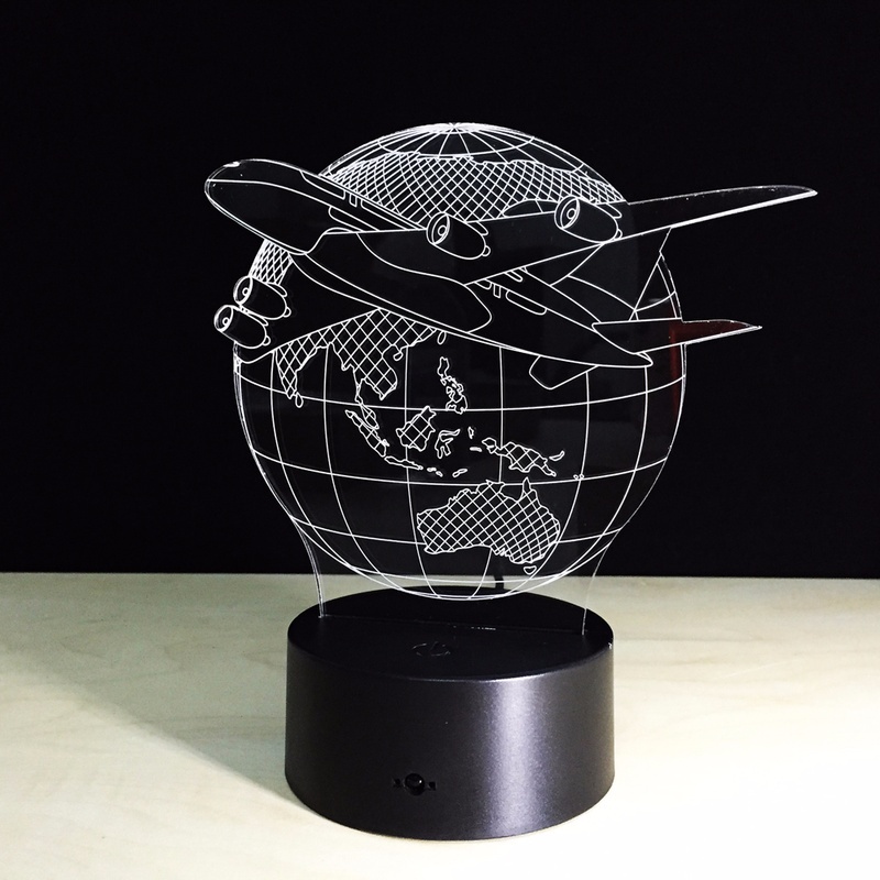 Fly The World Earth Globe Airplane 3D LED Lamp Art Sculpture Lights In Colors 3D Optical Illusion Lamp