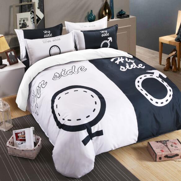 4 pcs Bedding Set for Couple Lover His Side & Her Couple Home textiles Soft Duvet Cover with Pillowcases