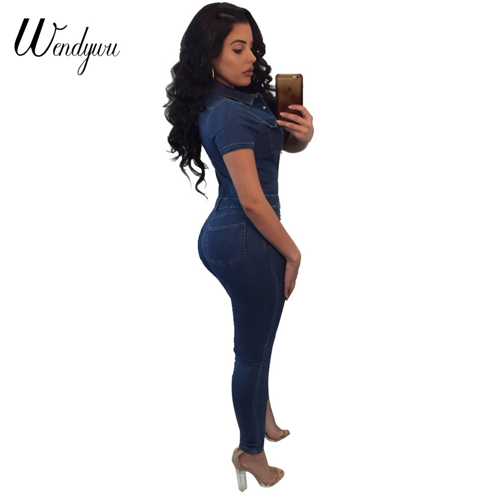 Wendywu Plus Size Good Quality Jeans Jumpsuit For Women Short Sleeve Fashion Bodysuit Rompers And Jumpsuits 2018 Denim Overalls designer bag