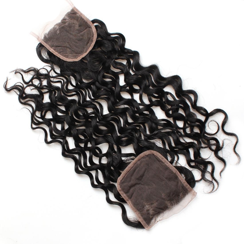 Peruvian Human Hair Bundles With 4X4 Lace Closure Baby Hair Extensions 4 Bundles With Closure Water Wave Natural Color 8-28inch