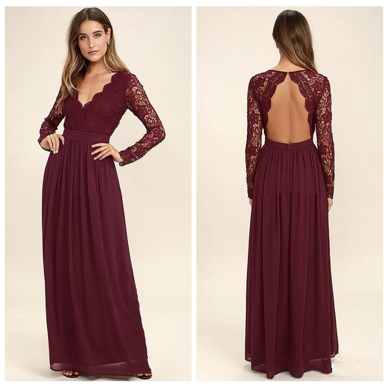 2018 V-Neck Lace Long Sleeves A-Line Formal Bridesmaid Dresses Chiffon Skirt Custom Open Back Honor Of Maid Cheap Vestidos De Bridesmaids
2018 V-Neck Lace Long Sleeves A-Line Formal Bridesmaid Dresses Chiffon Skirt Custom Open Back Honor Of Maid Cheap Vestidos De Bridesmaids