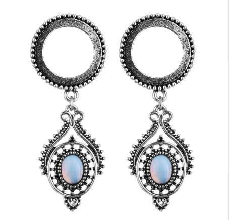 Waterdrop Opal Dangle Ear Plugs and Tunnels Stainless Steel Ear Expander Piercing Tunnels Ear Gauges Stretchers Body Jewelry